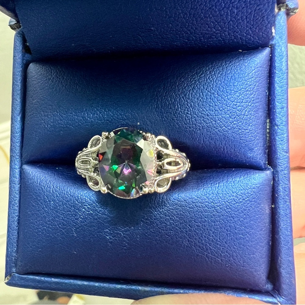 Elegant Mystic Topaz and Sterling Silver Ring -Size 6